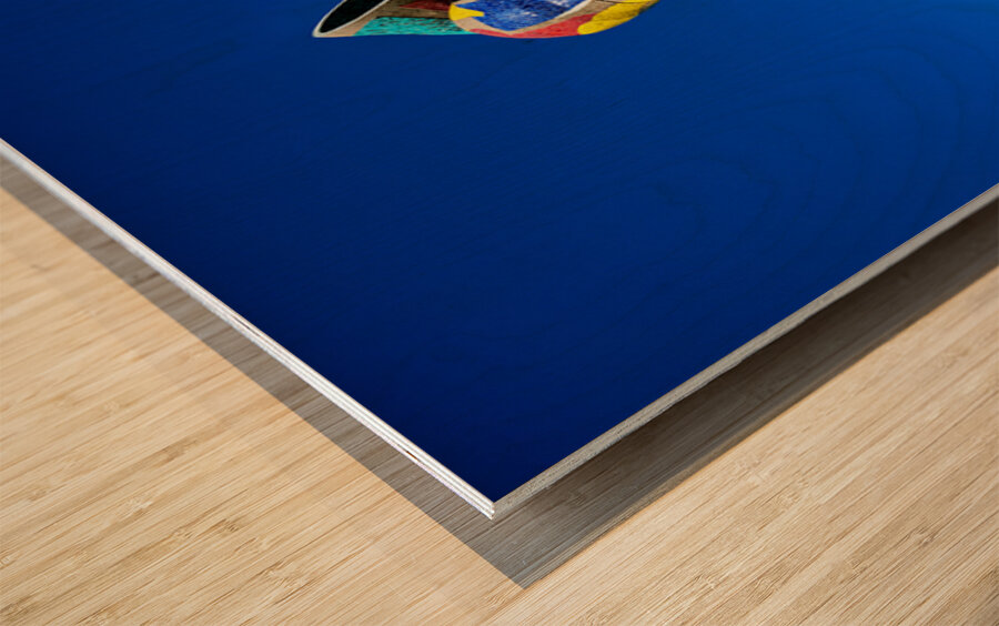 Sculpture of Woman and Bird in Barcelona park by Joan Miro Wood print