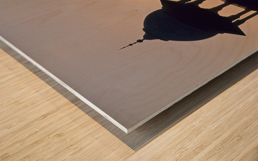 Badshahi mosque towers at sunset in Lahore Wood print