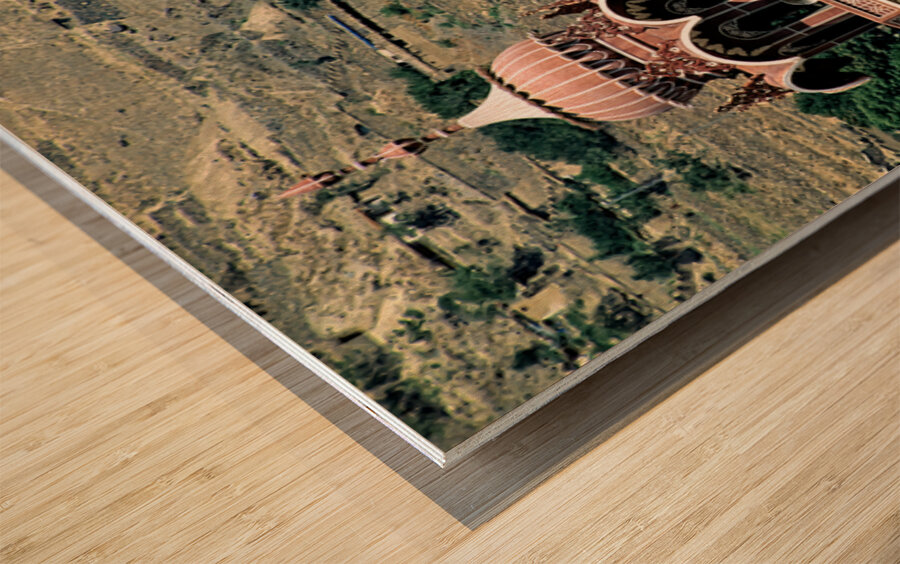 Mosque towers stand tall in Chitral Pakistan on a clear day Wood print