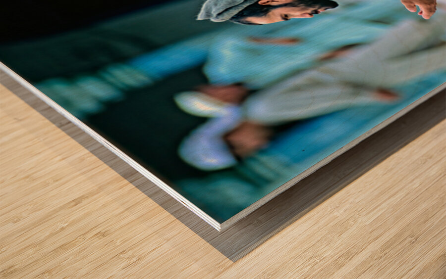 Prayers in the mosque of Chitral Pakistan at sunset Wood print