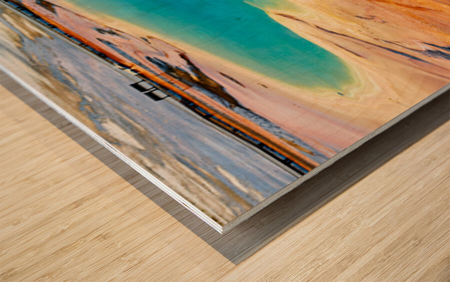 Explore grand prismatic spring in yellowstone national park Wood print