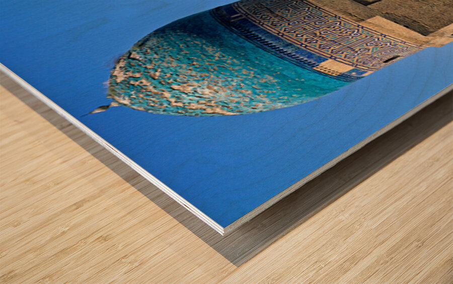 Cemetery in Samarkand with blue domes and historical buildings Wood print