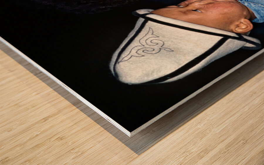 Uzbekistan mother and child in traditional attire during daytime Wood print