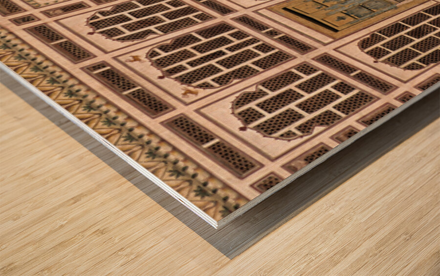 Historic house facade in Samarkand shows ancient design Wood print