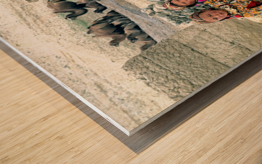 Village children in Uzbekistan enjoy their day outside Wood print