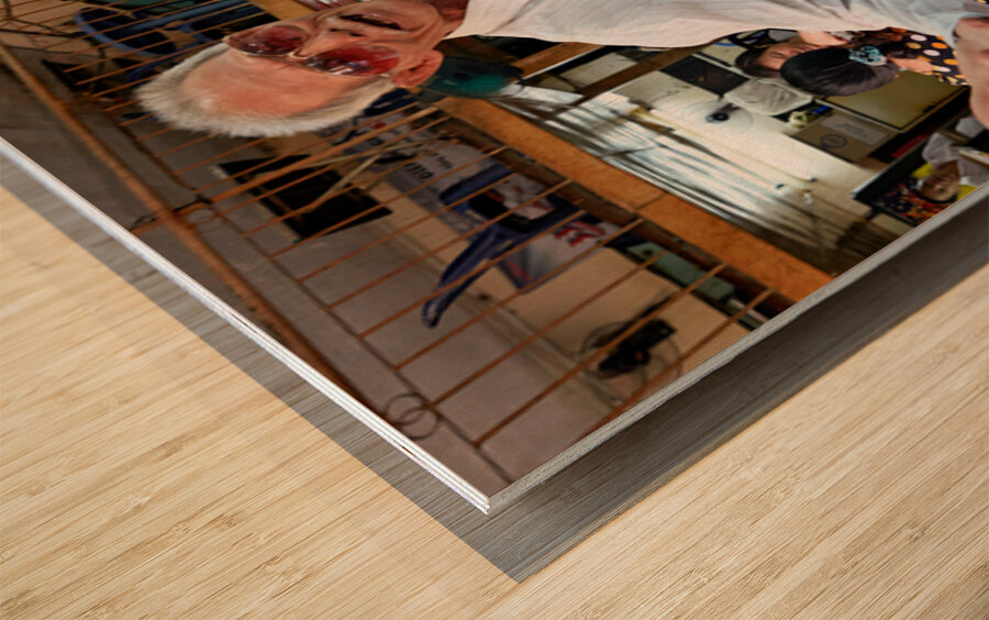 Men gather in Ho Chi Minh Vietnam for drinks and conversation Wood print