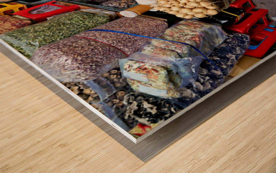 Fruit vendor sells fresh produce in Ho Chi Minh City Wood print