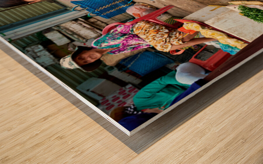 Women selling chickens at market in Phu Quoc Vietnam Wood print
