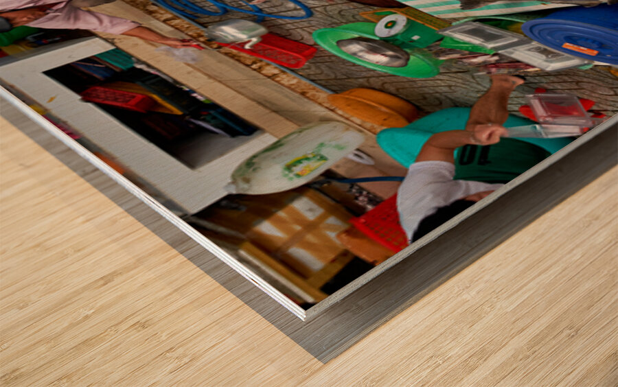 Fish market scene in Phu Quoc Vietnam during the day Wood print
