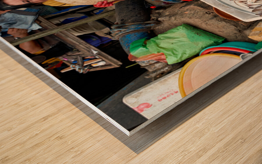 Local fish market in Phu Quoc Vietnam during daytime hours Wood print