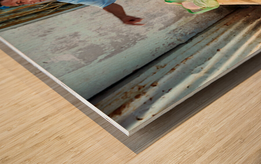 Local butcher selling meat in Phu Quoc market area Wood print