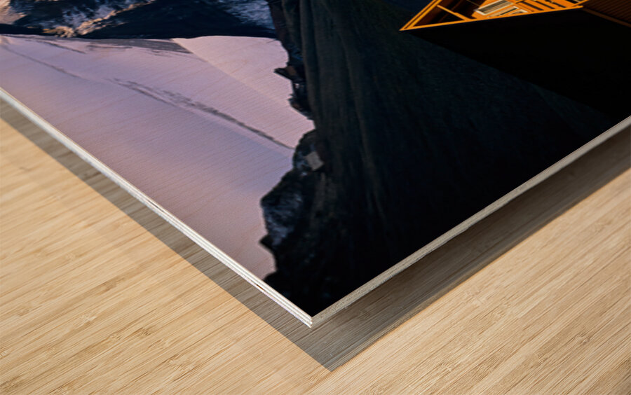 Colorful cabins in Longyearbyen Svalbard near snowy mountains Wood print