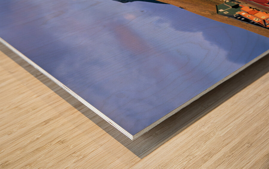 Colorful buildings in Longyearbyen Svalbard at sunset Wood print