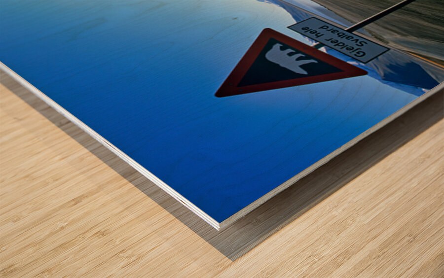 Warning signs in Longyearbyen Svalbard Archipelago Norway Wood print