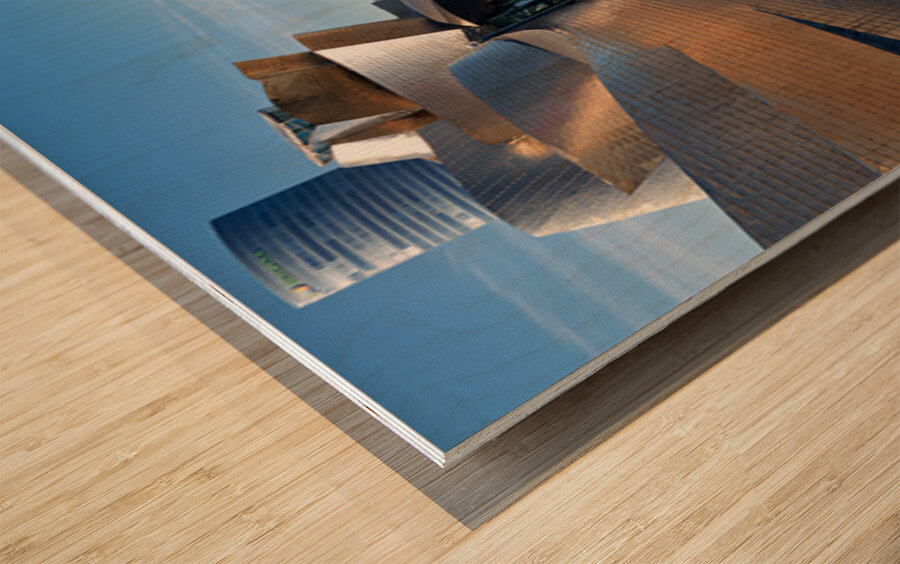 Construction and architecture near the river in Bilbao Spain Impression sur bois