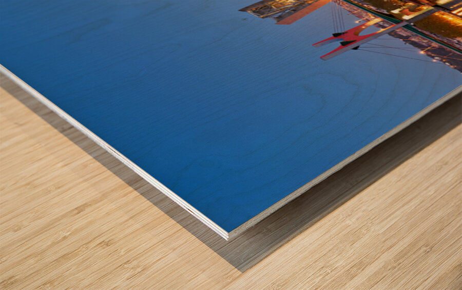 Guggenheim Museum in Bilbao at night with river view Wood print