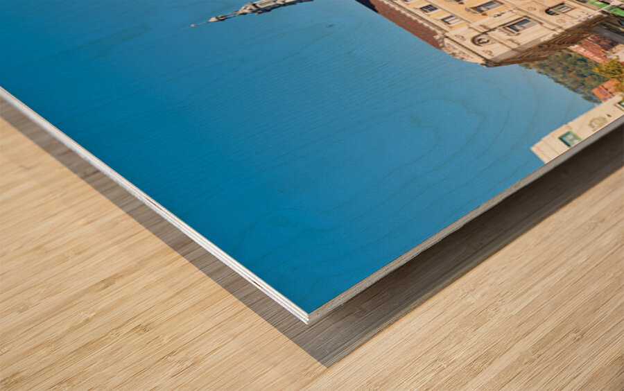 View of sculpture Conmemoracion al dia del Mar in Bilbao Wood print