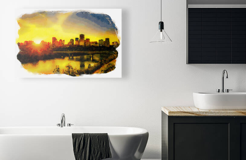 Sunset above Edmonton downtown and the Saskatchewan River Canada by Nick Fox