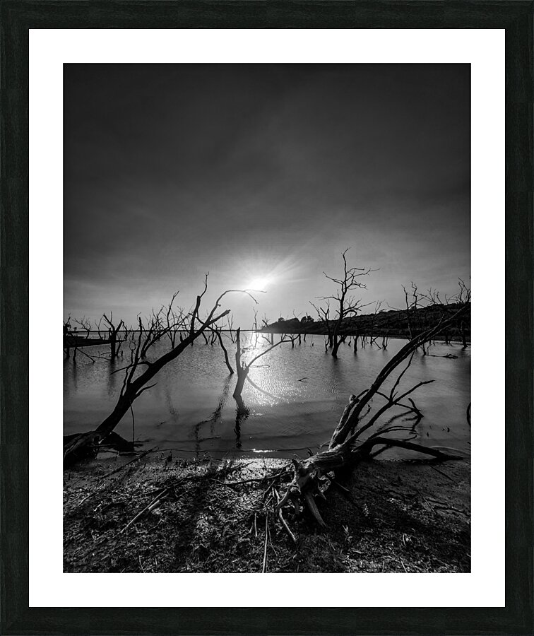 Black and white Texas lake Picture Frame print