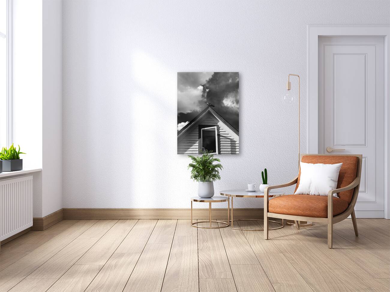 Black Bird on roof Reproduction