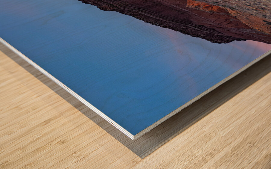 Red rock at sunset Wood print