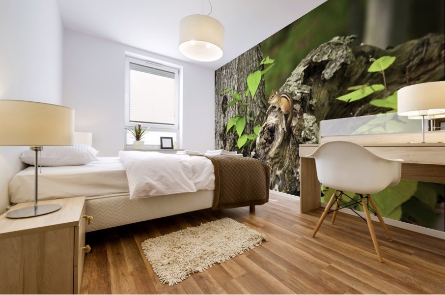 Chipmunk on tree Mural print