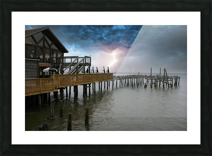 Lightning over Pier Picture Frame print