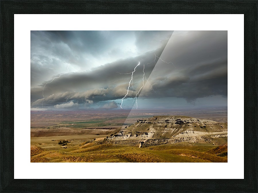 Lightning over canyon Picture Frame print