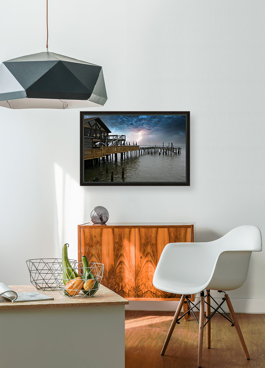 Lightning over Pier Reproduction
