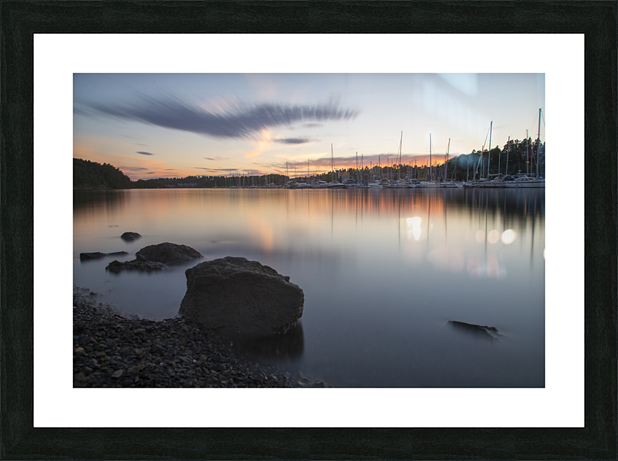 Sunset in harbour Picture Frame print