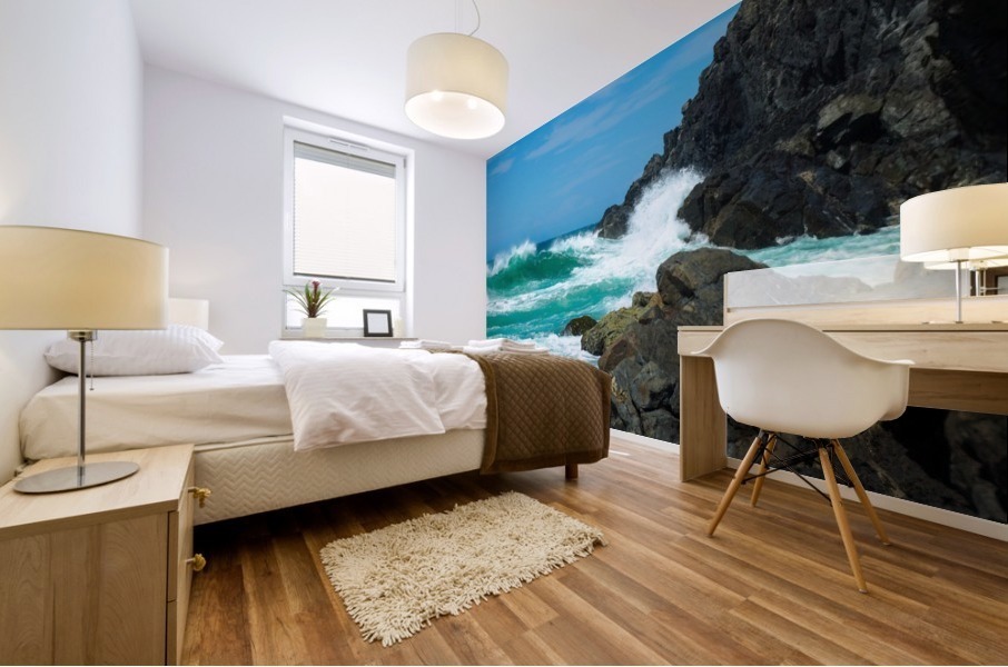 Waves on the rocks Mural print