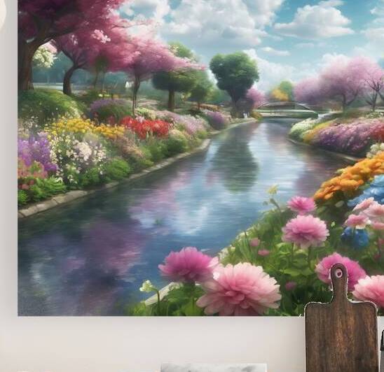 a beautiful flower garden situated at a bank of river by Amina Ahmed