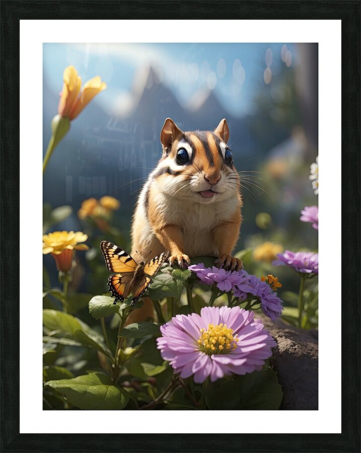 Chipmunk Encounter with a Butterfly Environment Picture Frame print