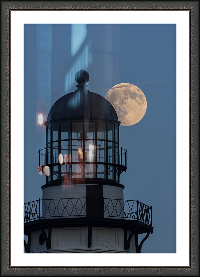 Montauk Light Lamproom Moonrise 1 Picture Frame print