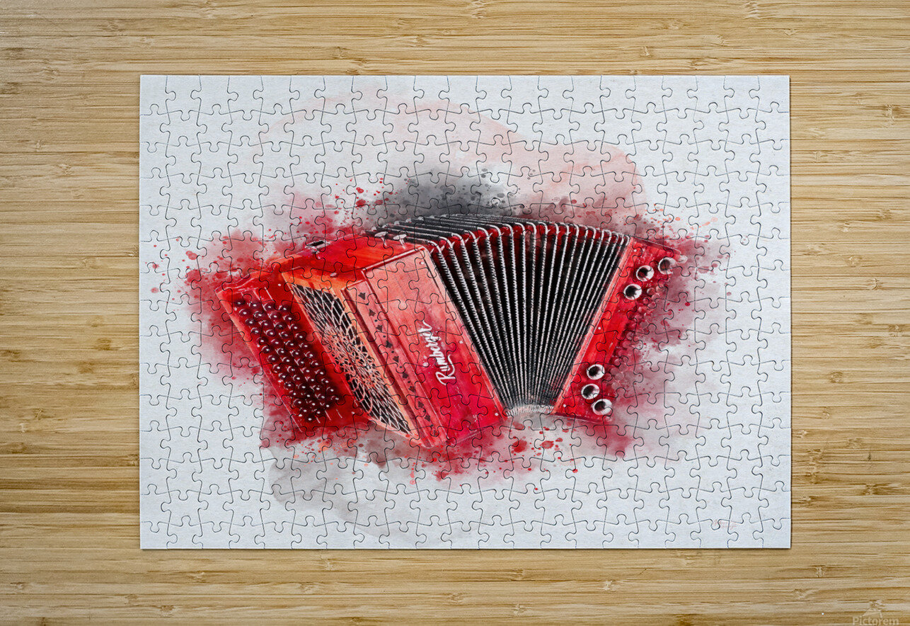 Red Vintage Accordion Watercolor Painting by Andreea Eva Herczegh