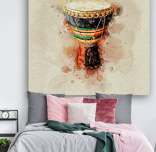 The Beat Of The Drum - Djembe African Drum In Colorful Watercolor by Andreea Eva Herczegh