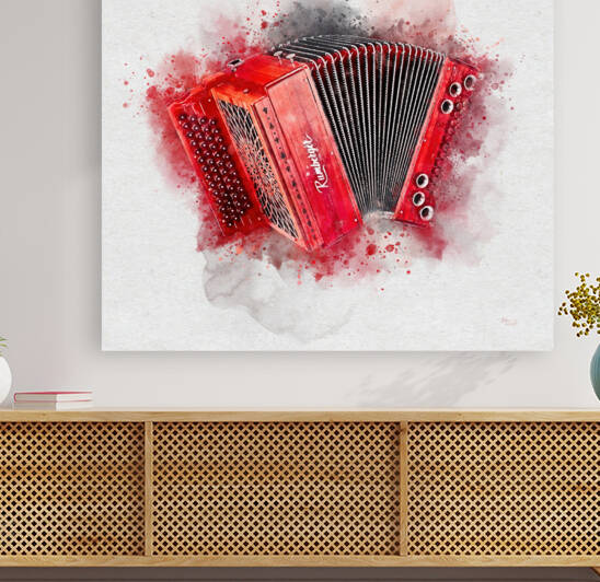 Red Vintage Accordion Watercolor Painting by Andreea Eva Herczegh