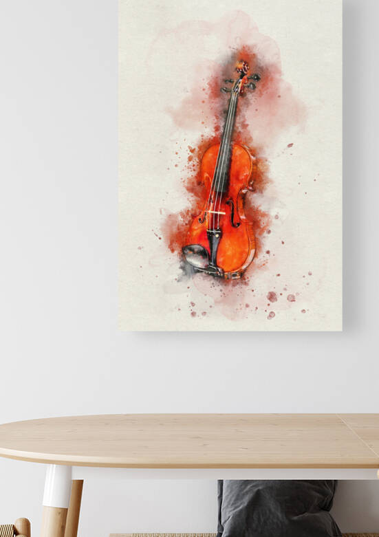 Old Violin in Colorful Watercolor - Classic String Wooden Instrument by Andreea Eva Herczegh