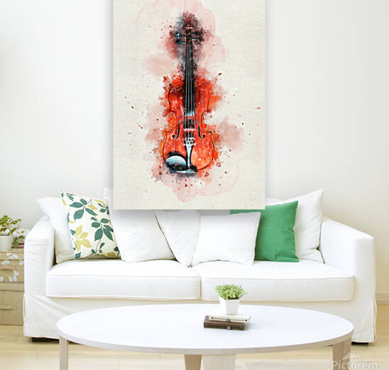 Violin in Colorful Watercolor - Classic String Wooden Instrument by Andreea Eva Herczegh