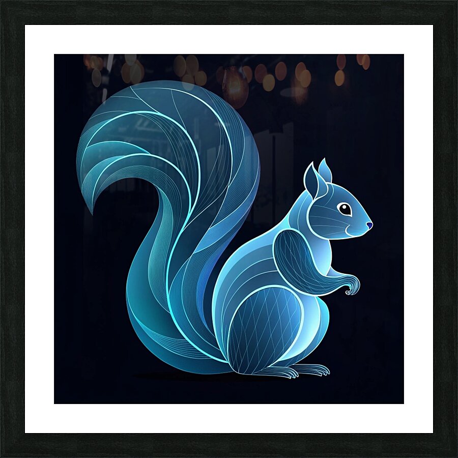 Celestial Squirrel: A Futuristic Dance of Light and Mystery Picture Frame print
