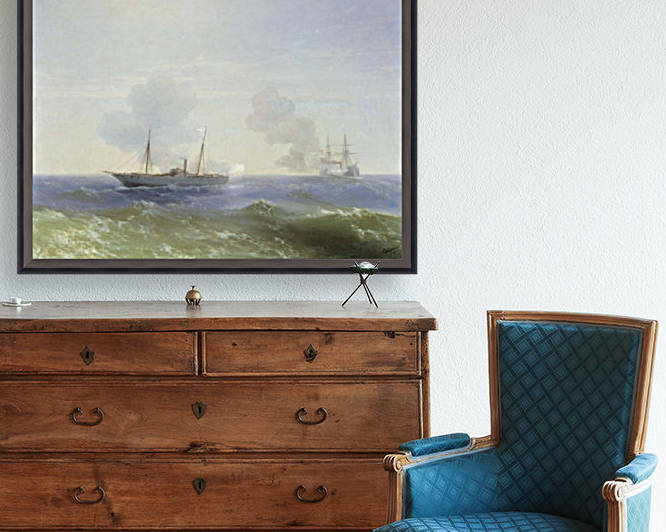 Battle of steamship Vesta and Turkish ironclad by Ivan Aivazovsky