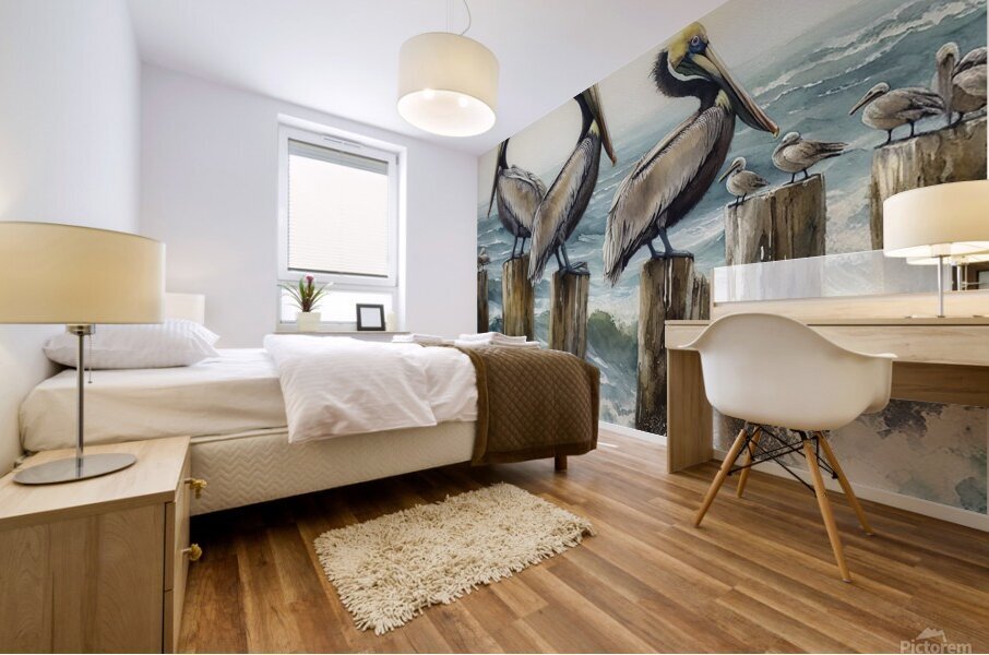 pelicans birds ocean wildlife Mural print