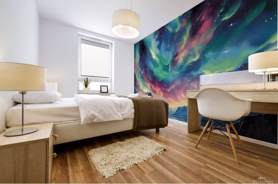 lake aurora borealis nature landscape moutains st Mural print