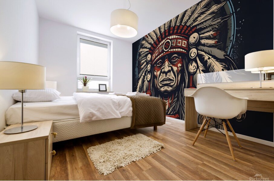 indian chief leader headdress man portrait tribe Mural print