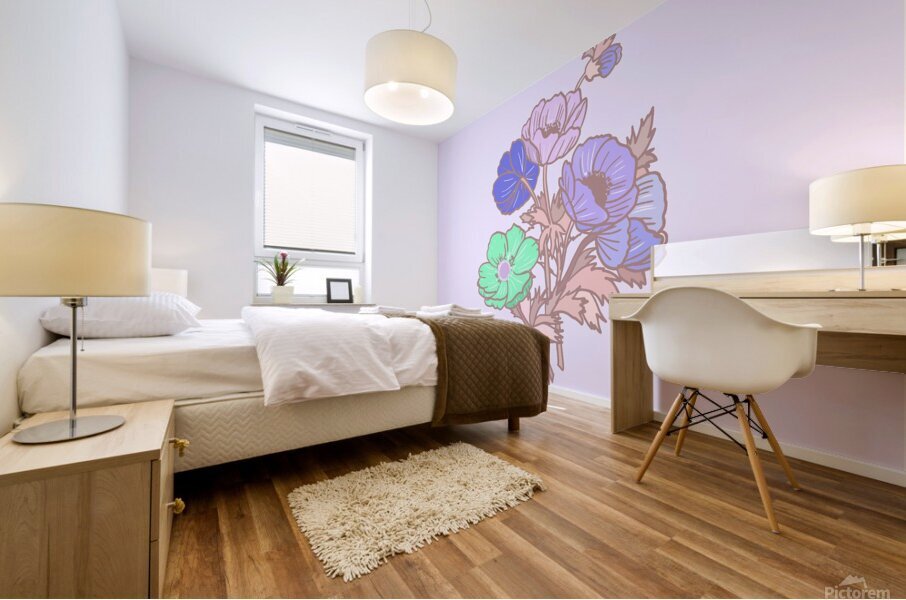 flowers poppy drawing bloom blossom art sketch fl Mural print