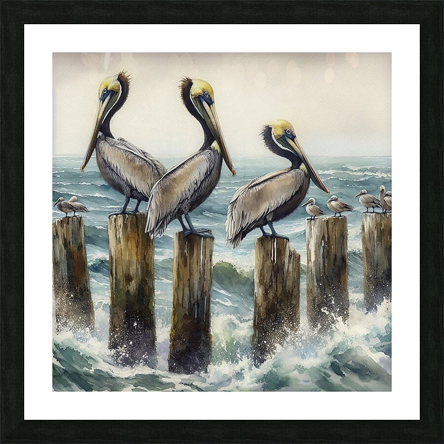 pelicans birds ocean wildlife Picture Frame print
