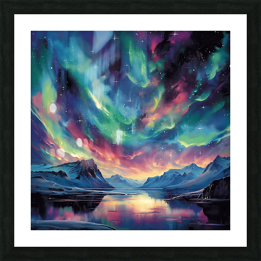 lake aurora borealis nature landscape moutains st Picture Frame print