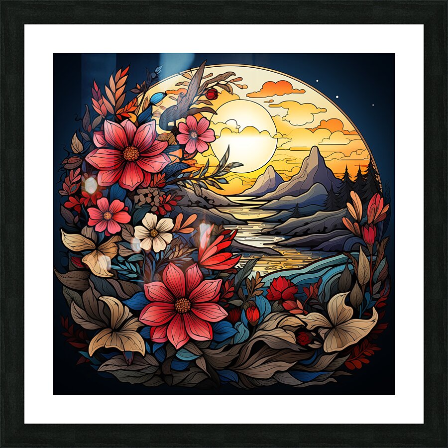 sunset mountains landscape nature sky trees cloud Picture Frame print