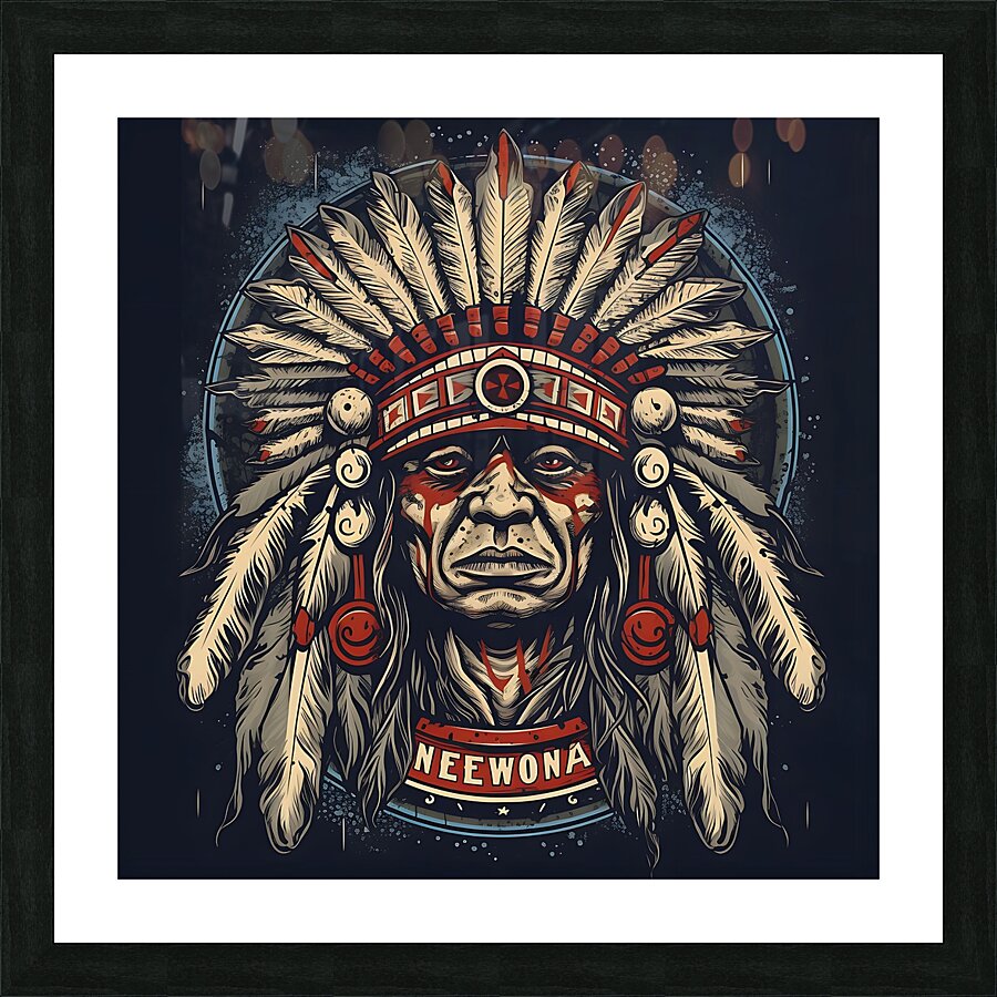 indian chief leader headdress man portrait tribe Picture Frame print