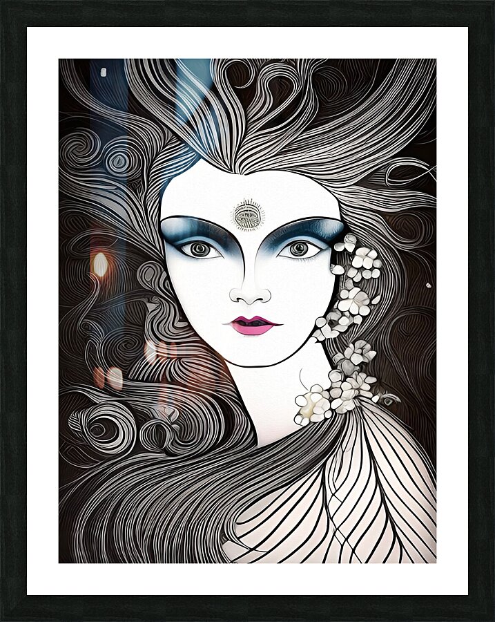 woman face art nouveau line art drawing vintage r Picture Frame print